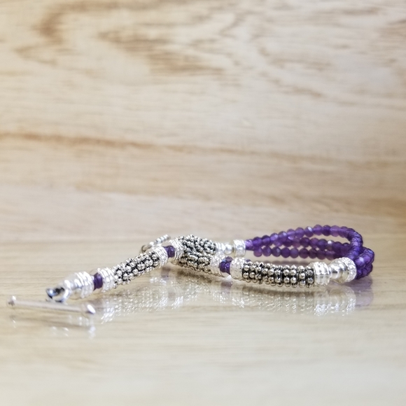 Two Tone Amethyst Ladies Toggle Bracelet - Picture 12 of 16